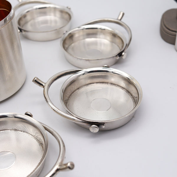 HERMES PARIS 1935 Art-Deco Round Box And Trays Desk Set In .950 Sterling Silver