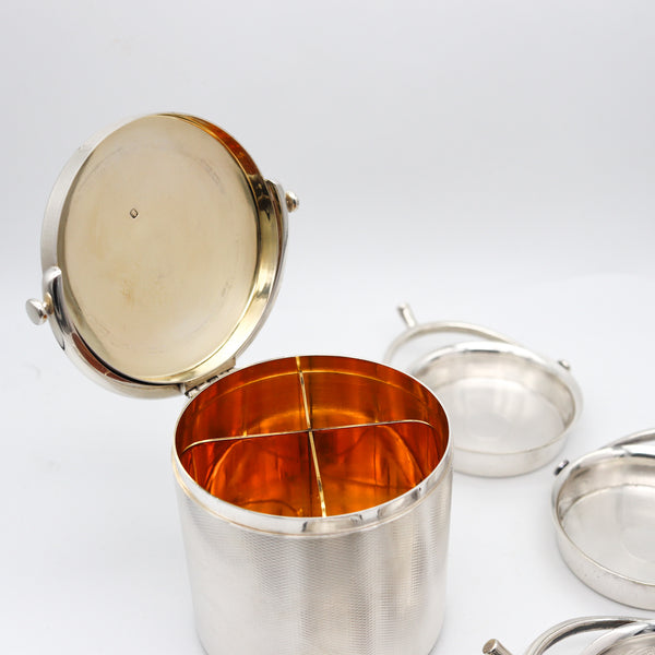 HERMES PARIS 1935 Art-Deco Round Box And Trays Desk Set In .950 Sterling Silver