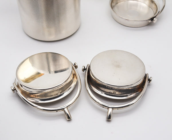 HERMES PARIS 1935 Art-Deco Round Box And Trays Desk Set In .950 Sterling Silver