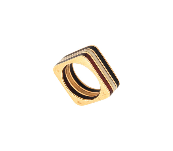-Octavio Sarda Palau 1970 Barcelona Geometric Ring In 18Kt Gold With Gemstones