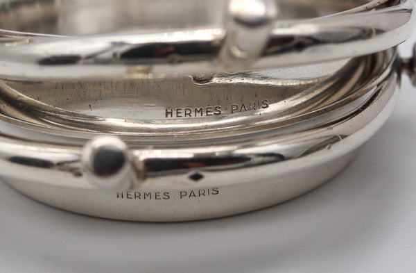 HERMES PARIS 1935 Art-Deco Round Box And Trays Desk Set In .950 Sterling Silver