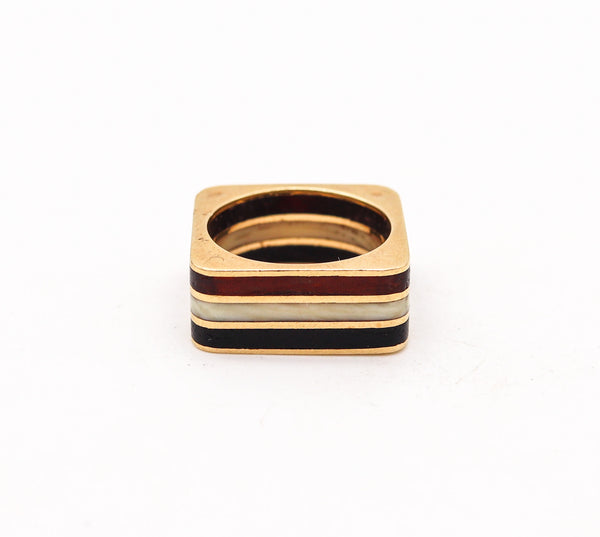 -Octavio Sarda Palau 1970 Barcelona Geometric Ring In 18Kt Gold With Gemstones
