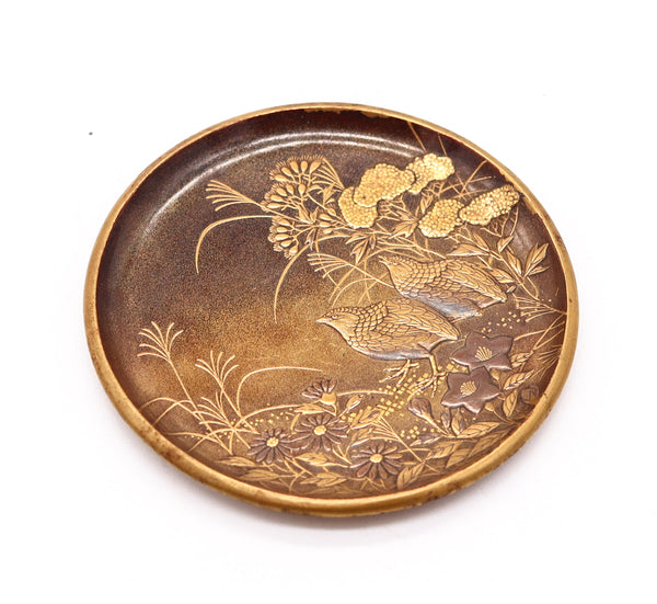 JAPAN Meiji Period 1880 Namiki Little Cabined Round Tray In Wood, Gold & Silver