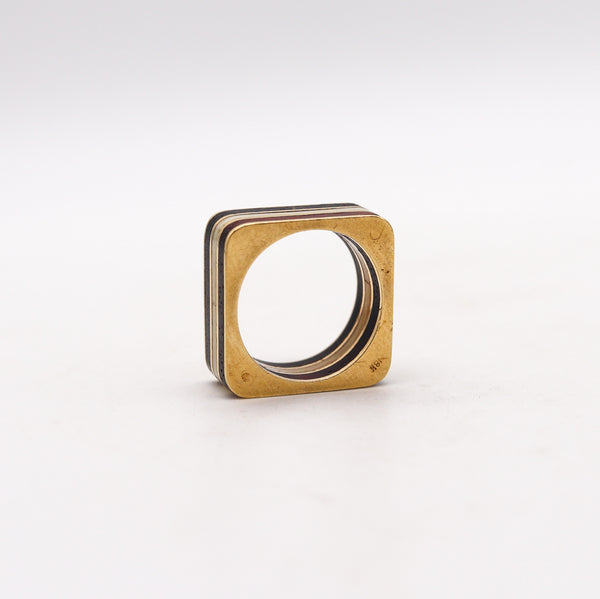 -Octavio Sarda Palau 1970 Barcelona Geometric Ring In 18Kt Gold With Gemstones