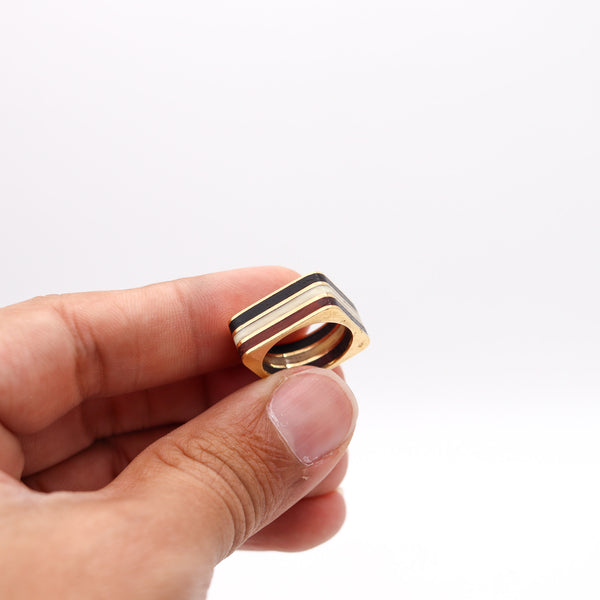 -Octavio Sarda Palau 1970 Barcelona Geometric Ring In 18Kt Gold With Gemstones