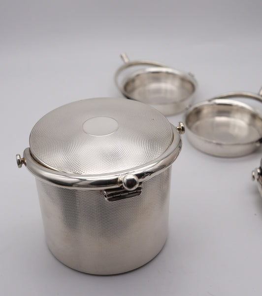 HERMES PARIS 1935 Art-Deco Round Box And Trays Desk Set In .950 Sterling Silver
