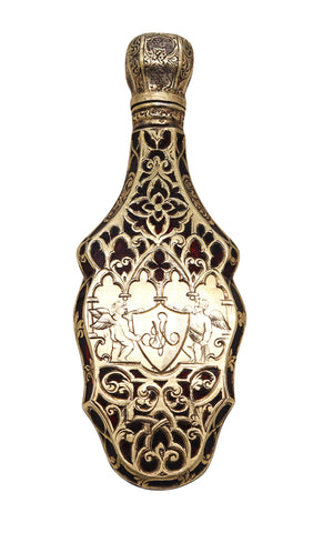 GERMAN 1800 Fabulous Perfume Bottle In Red Glass Mount In Gilt .850 Sterling