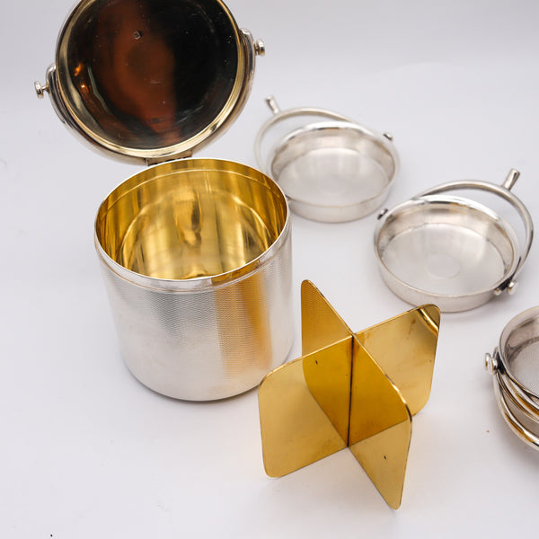 HERMES PARIS 1935 Art-Deco Round Box And Trays Desk Set In .950 Sterling Silver