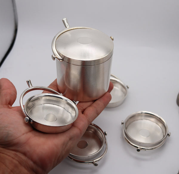 HERMES PARIS 1935 Art-Deco Round Box And Trays Desk Set In .950 Sterling Silver