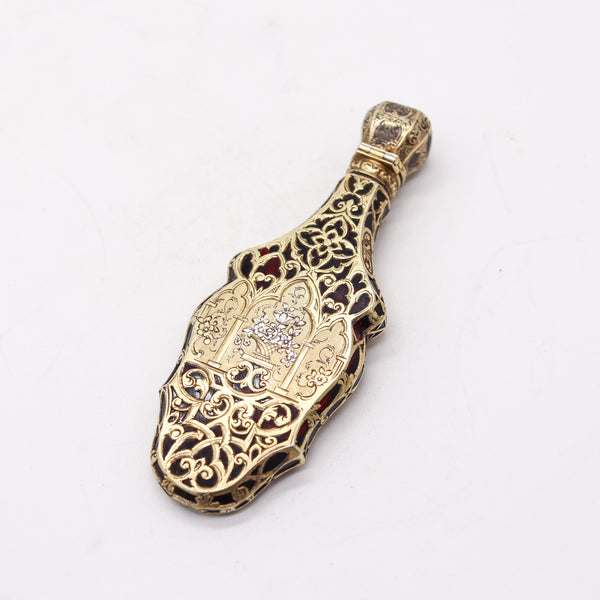 GERMAN 1800 Fabulous Perfume Bottle In Red Glass Mount In Gilt .850 Sterling