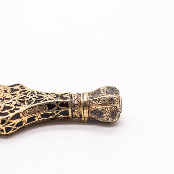 GERMAN 1800 Fabulous Perfume Bottle In Red Glass Mount In Gilt .850 Sterling