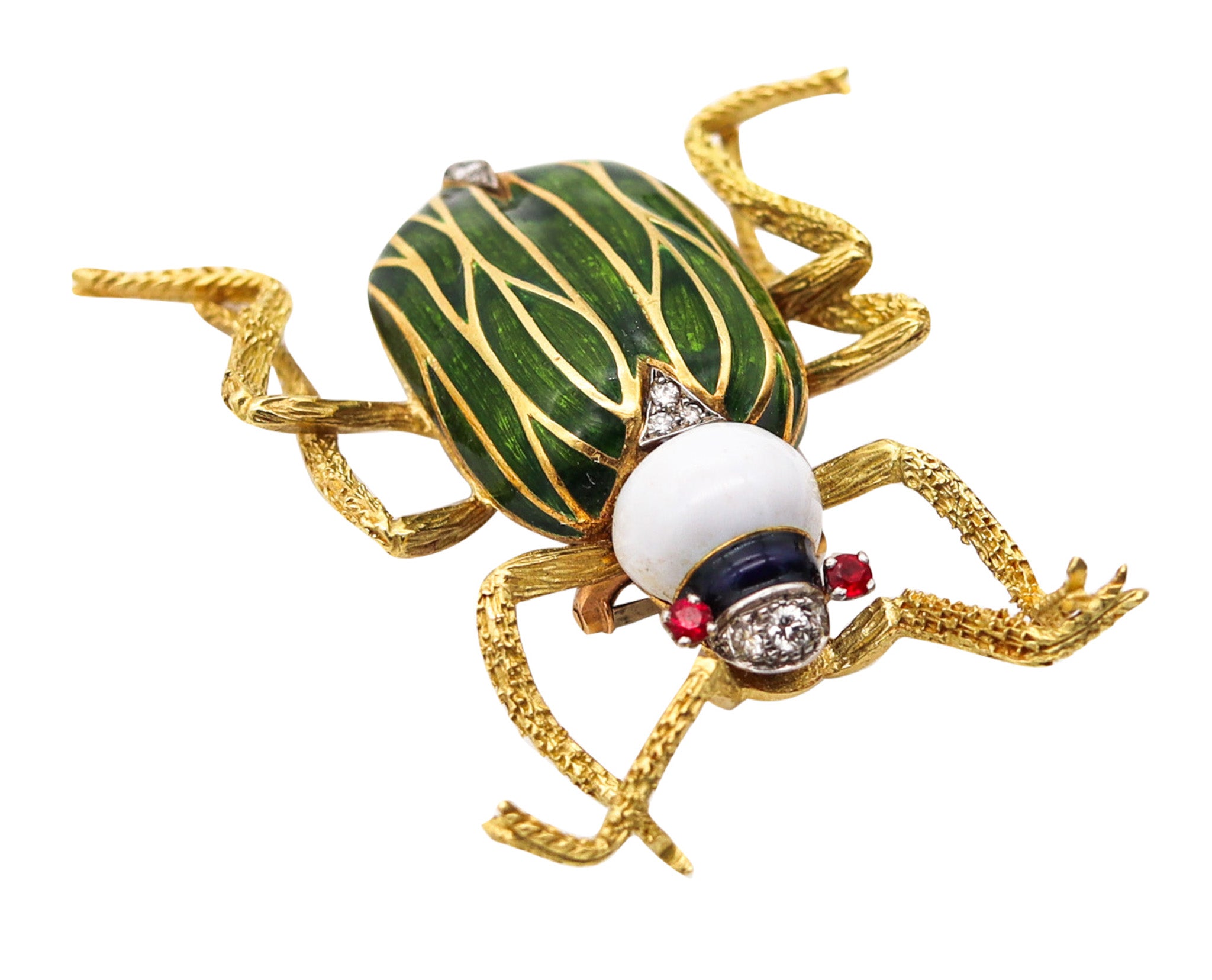 SPRITZER & FUHRMANN 1960 France Enameled Scarab Brooch In 18Kt Yellow Gold