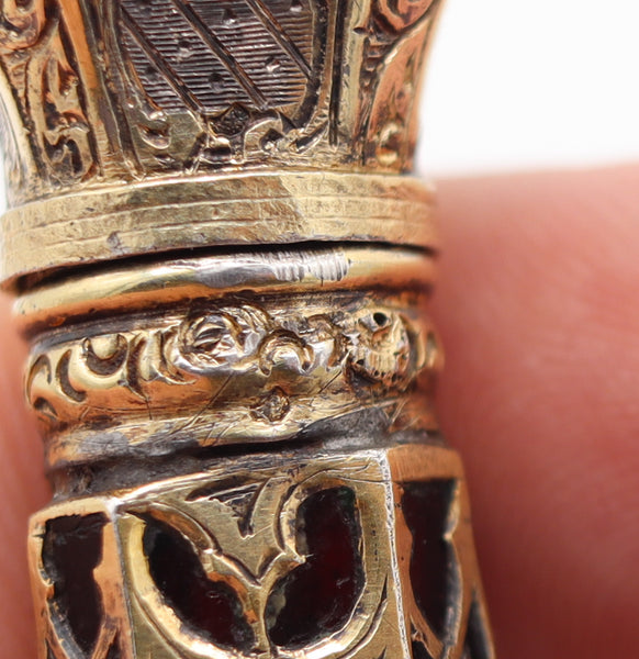 GERMAN 1800 Fabulous Perfume Bottle In Red Glass Mount In Gilt .850 Sterling