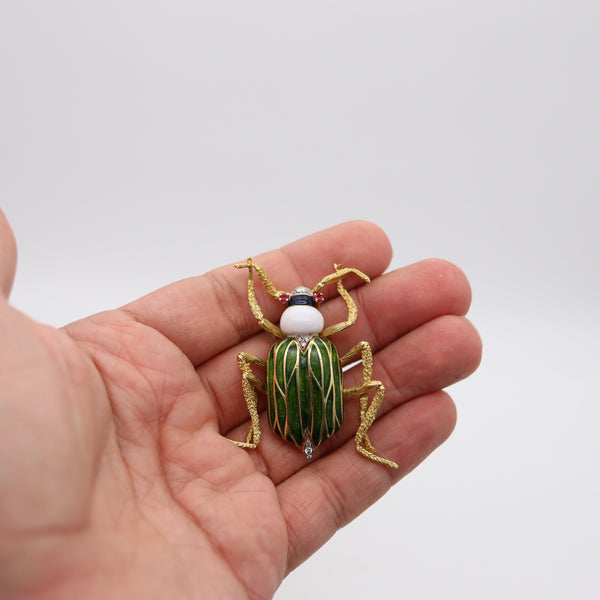 SPRITZER & FUHRMANN 1960 France Enameled Scarab Brooch In 18Kt Yellow Gold