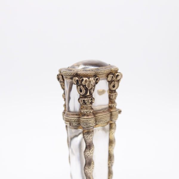 FRENCH 1820 Fabulous Perfume Bottle Carved Rock Quartz Mount In .850 Sterling