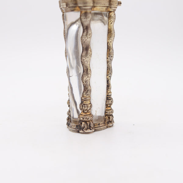 FRENCH 1820 Fabulous Perfume Bottle Carved Rock Quartz Mount In .850 Sterling