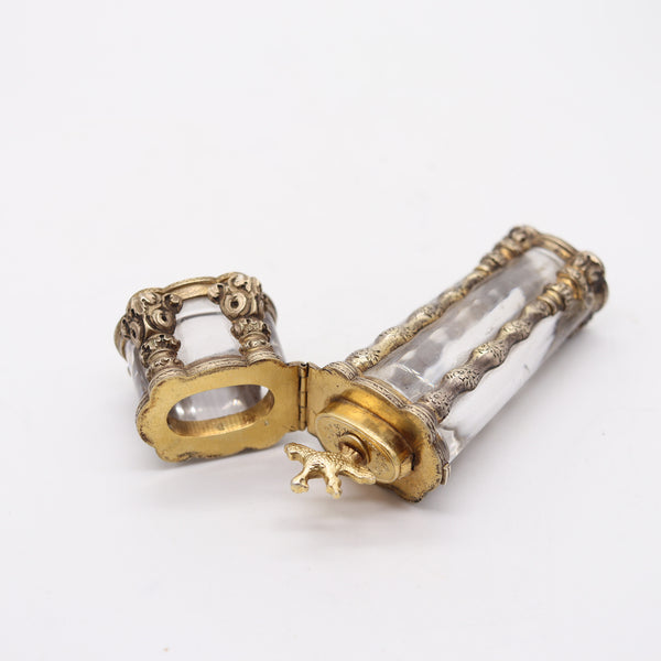 FRENCH 1820 Fabulous Perfume Bottle Carved Rock Quartz Mount In .850 Sterling