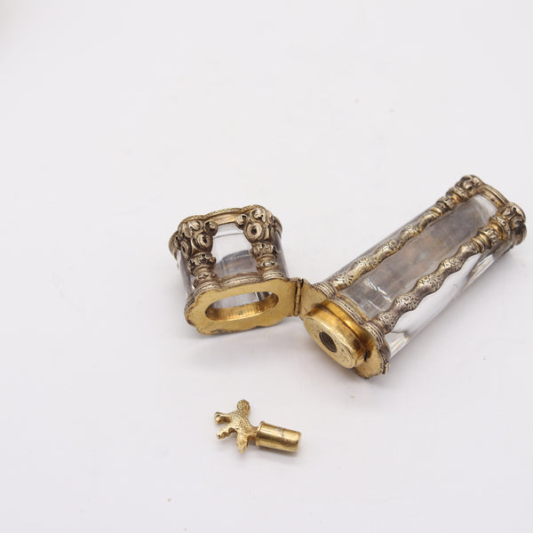 FRENCH 1820 Fabulous Perfume Bottle Carved Rock Quartz Mount In .850 Sterling