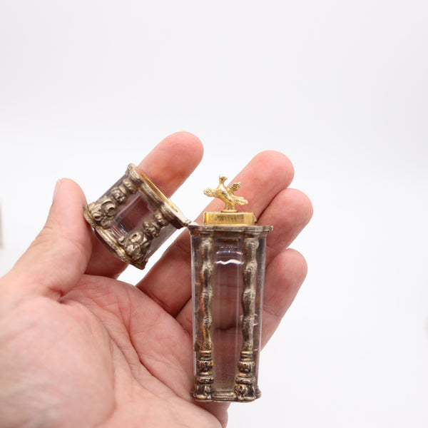 FRENCH 1820 Fabulous Perfume Bottle Carved Rock Quartz Mount In .850 Sterling
