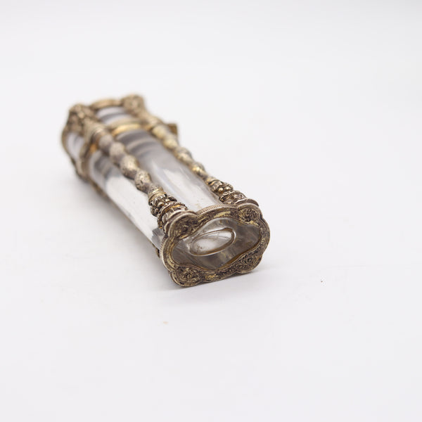 FRENCH 1820 Fabulous Perfume Bottle Carved Rock Quartz Mount In .850 Sterling