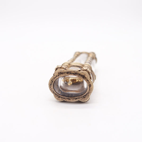 FRENCH 1820 Fabulous Perfume Bottle Carved Rock Quartz Mount In .850 Sterling