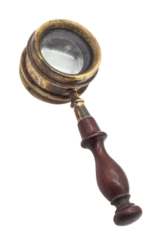 EDWARDIAN 1900 England Antique Desk Magnifier Loupe In Polished Brass & Wood