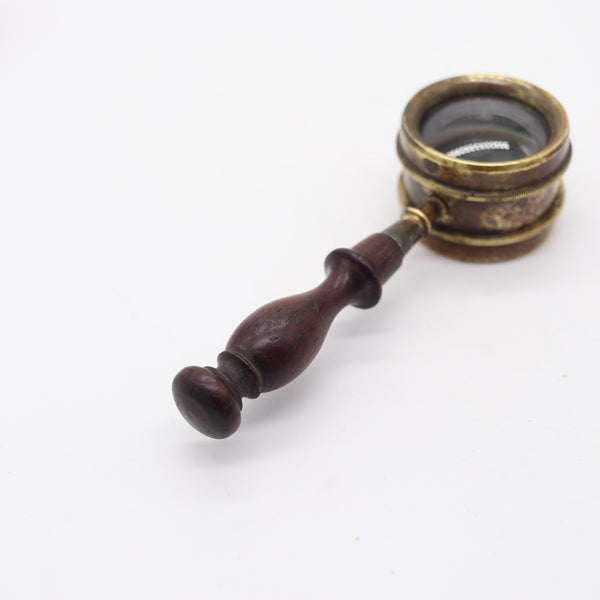EDWARDIAN 1900 England Antique Desk Magnifier Loupe In Polished Brass & Wood