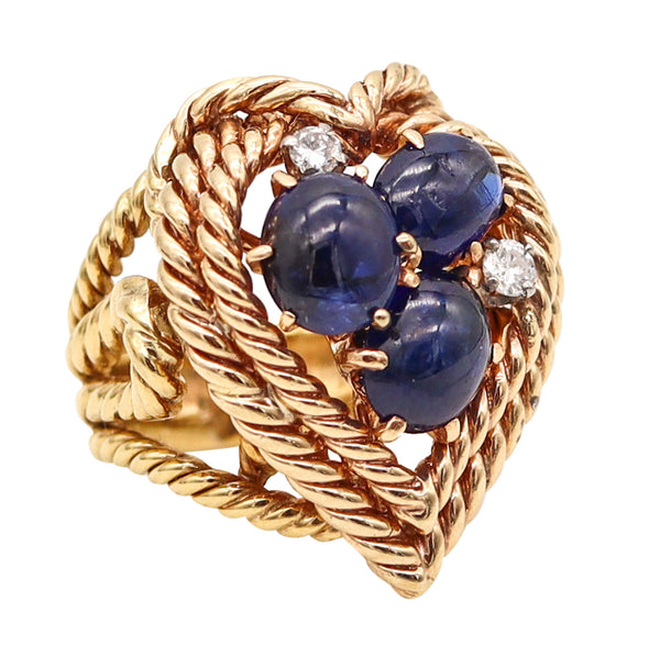 -Retro Mid Century Cocktail Ring In 18Kt Gold With 5.56 Ctw In Sapphires And Diamonds
