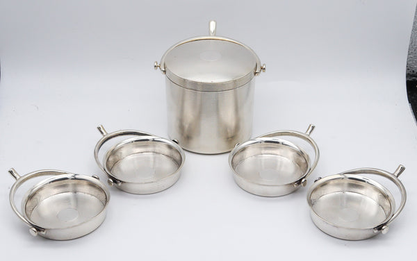 HERMES PARIS 1935 Art-Deco Round Box And Trays Desk Set In .950 Sterling Silver