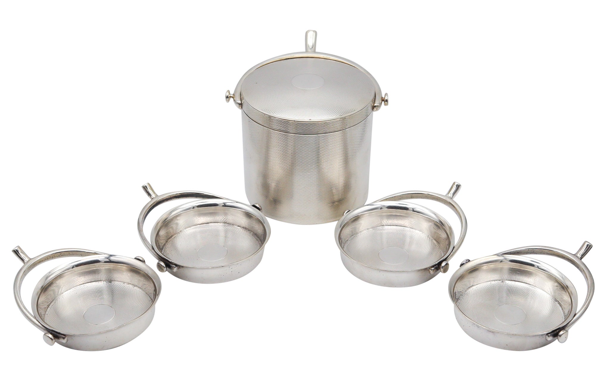 HERMES PARIS 1935 Art-Deco Round Box And Trays Desk Set In .950 Sterling Silver