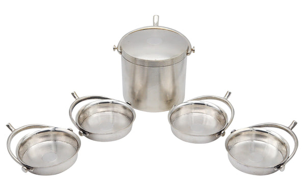 HERMES PARIS 1935 Art-Deco Round Box And Trays Desk Set In .950 Sterling Silver