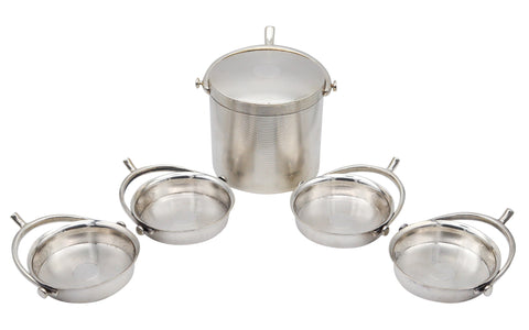 HERMES PARIS 1935 Art-Deco Round Box And Trays Desk Set In .950 Sterling Silver