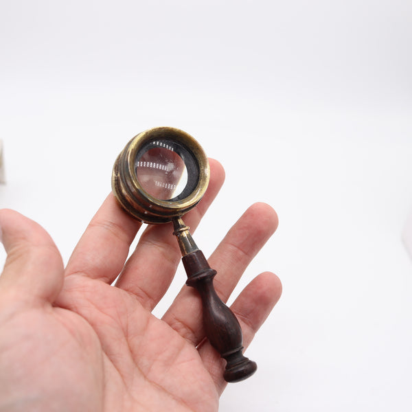 EDWARDIAN 1900 England Antique Desk Magnifier Loupe In Polished Brass & Wood