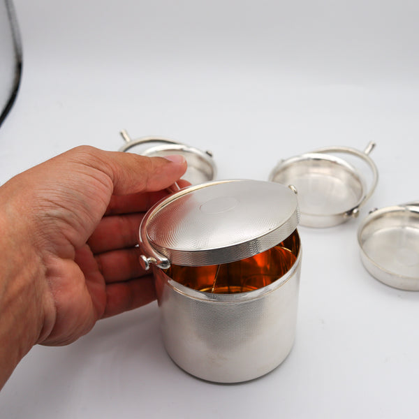 HERMES PARIS 1935 Art-Deco Round Box And Trays Desk Set In .950 Sterling Silver