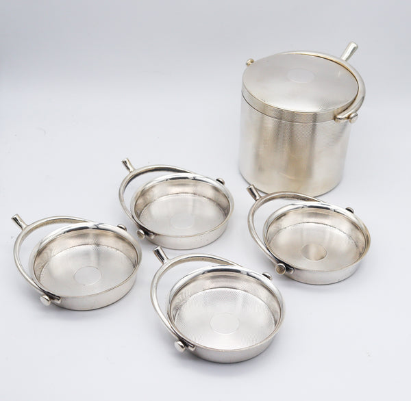 HERMES PARIS 1935 Art-Deco Round Box And Trays Desk Set In .950 Sterling Silver