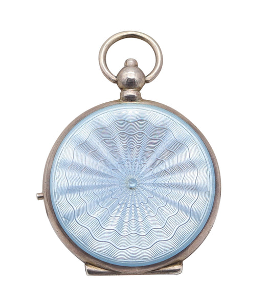 EDWARDIAN 1900 Pforzheim Guilloché Enamel Pendant Mirror-Box In .925 Sterling