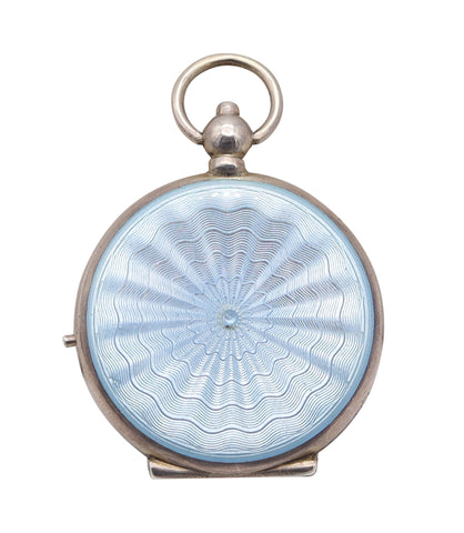 EDWARDIAN 1900 Pforzheim Guilloché Enamel Pendant Mirror-Box In .925 Sterling