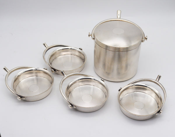 HERMES PARIS 1935 Art-Deco Round Box And Trays Desk Set In .950 Sterling Silver