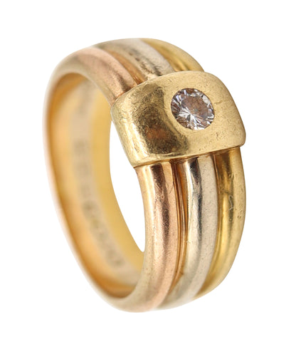 CARTIER 1990 Paris Trinity Ring In Three Colors Of Solid 18Kt Gold & Diamond