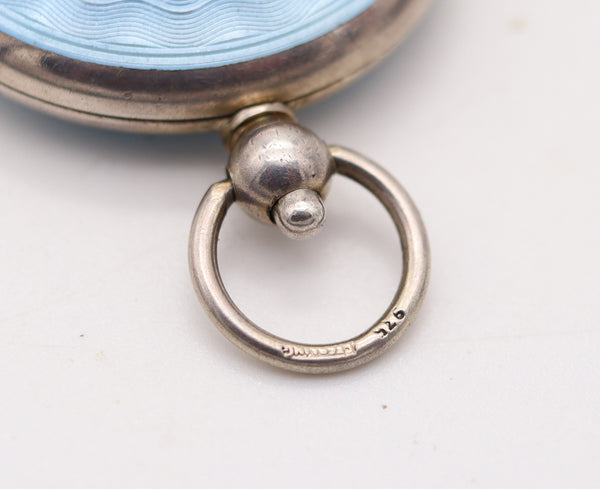 EDWARDIAN 1900 Pforzheim Guilloché Enamel Pendant Mirror-Box In .925 Sterling