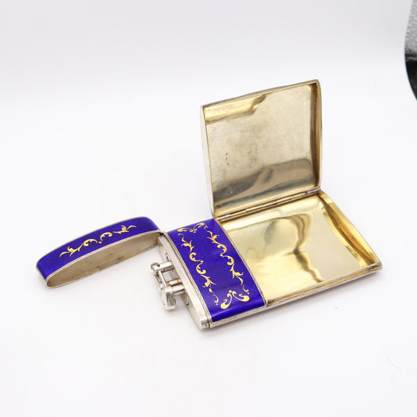 GERMAN 1920 Enameled Compendium Cigarette Case & Lighter In Sterling Silver