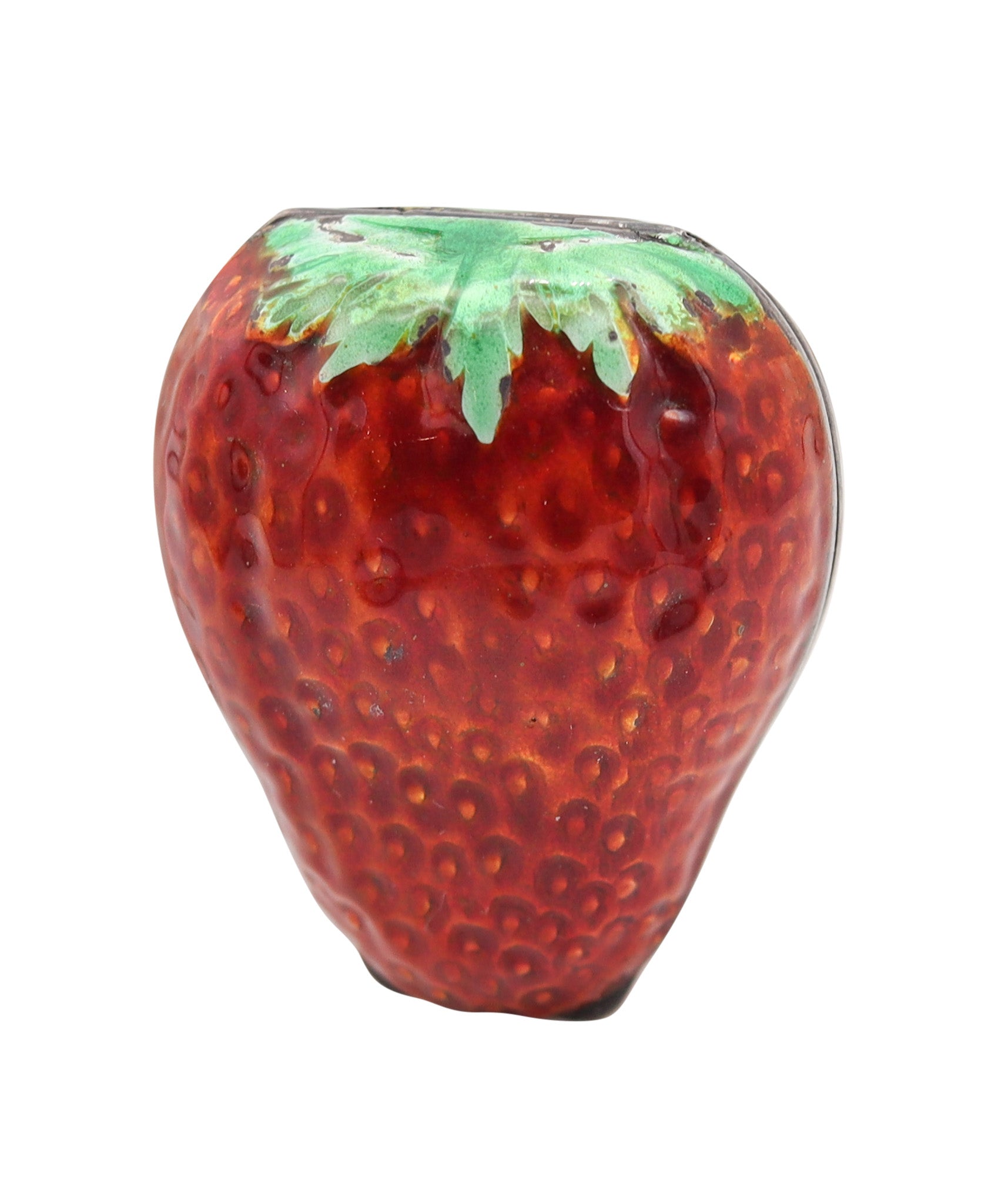AUSTRIAN 1915 Strawberry Shaped Enameled Pill Box In .900 Sterling Silver