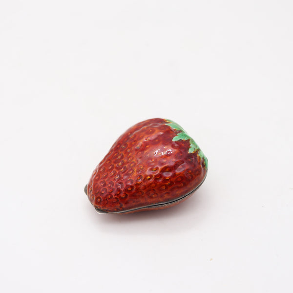 AUSTRIAN 1915 Strawberry Shaped Enameled Pill Box In .900 Sterling Silver