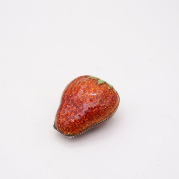 AUSTRIAN 1915 Strawberry Shaped Enameled Pill Box In .900 Sterling Silver