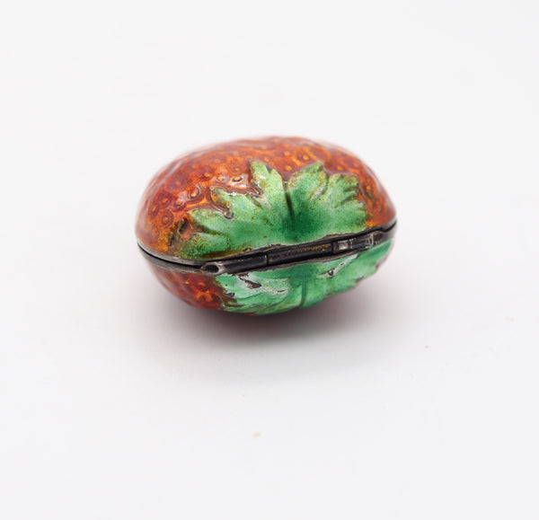 AUSTRIAN 1915 Strawberry Shaped Enameled Pill Box In .900 Sterling Silver