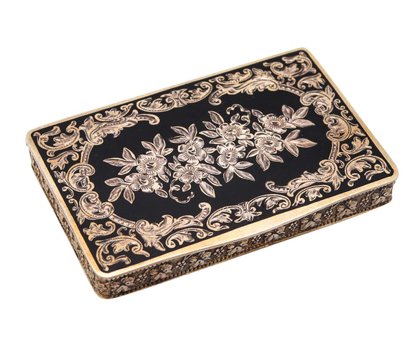 AUSTRIAN 1925 Black Enameled Case Box In Engraved .925 Sterling Silver