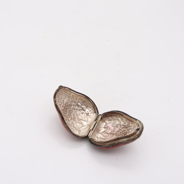 AUSTRIAN 1915 Strawberry Shaped Enameled Pill Box In .900 Sterling Silver