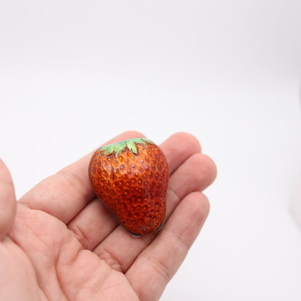 AUSTRIAN 1915 Strawberry Shaped Enameled Pill Box In .900 Sterling Silver
