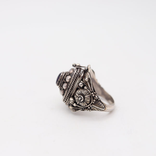 ART-DECO 1930 Poison Hidden-Box Ring In .925 Sterling Silver With Amethyst