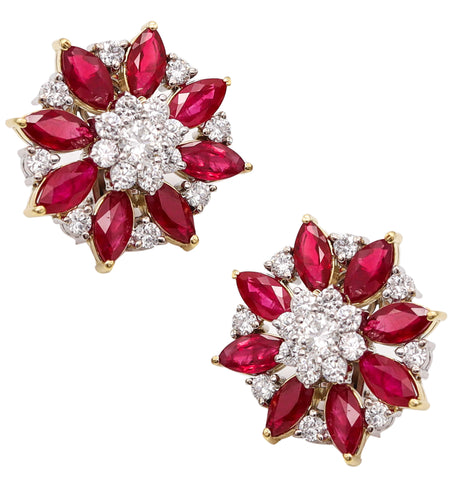 -Cluster Clips On Earrings In 18Kt Gold With 18.76 Ctw In Diamonds And Rubies